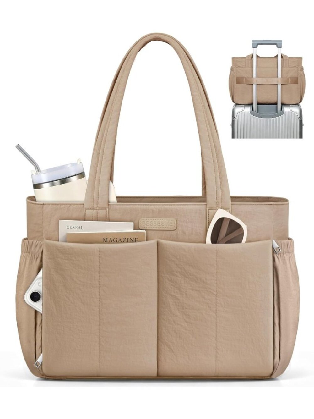 Stylish Puffer Tote Bag for Women, Laptop Bag with Cup Holder - Perfect for Work